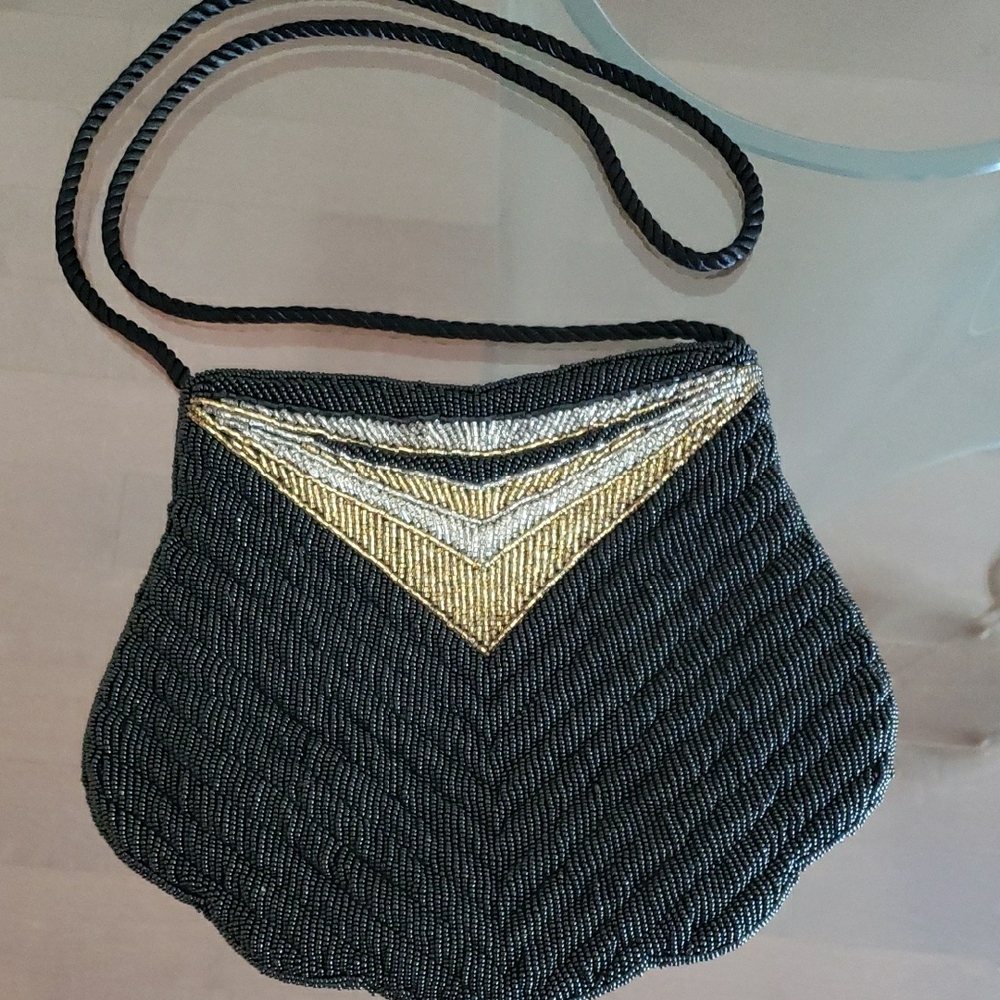 Black and Gold Chevron Clutch with Wristlet